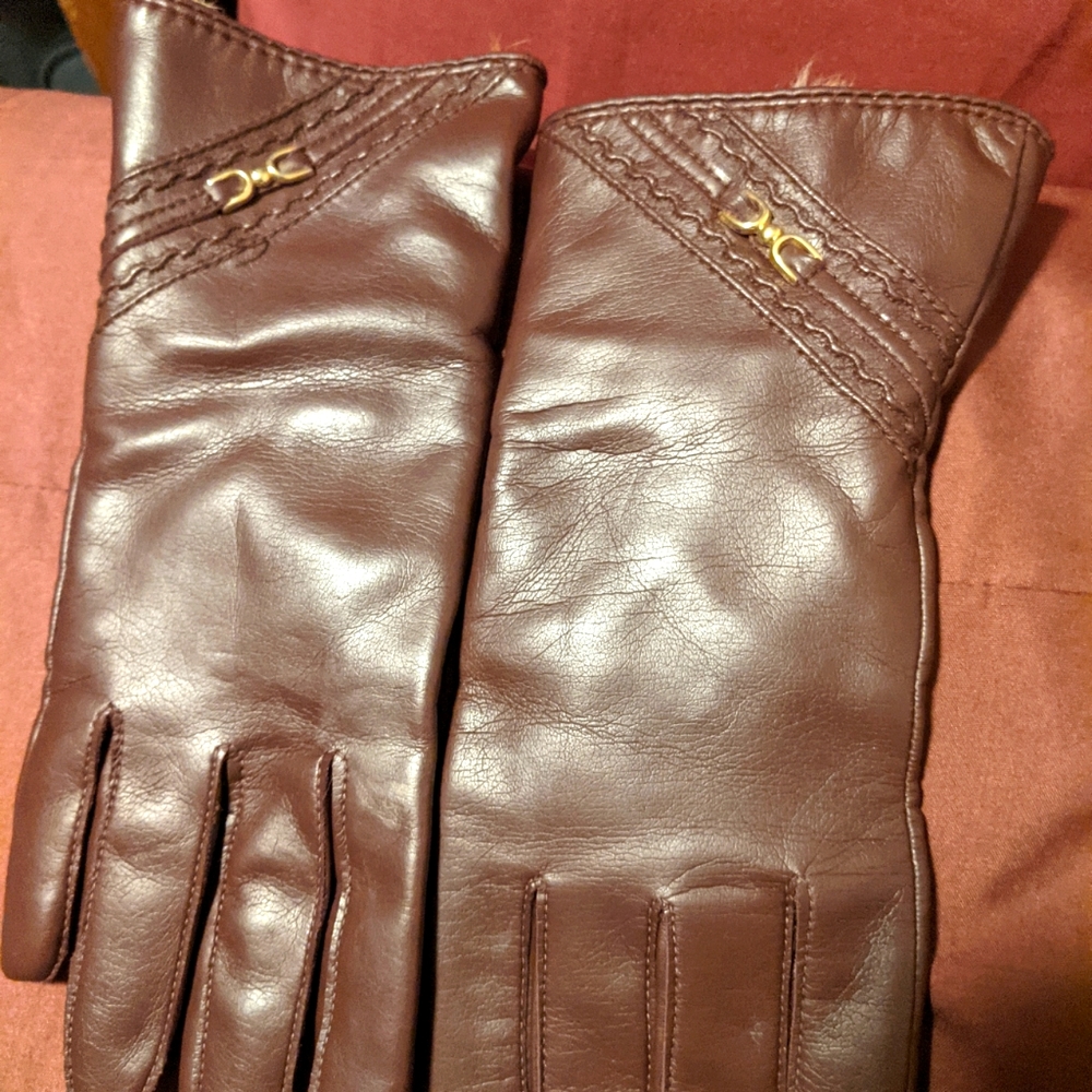 Vintage Fur Lined Brown Gloves